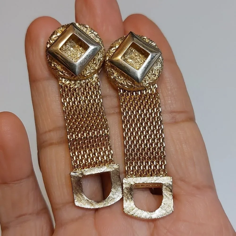 Vintage Swank Mesh Wraparound Cufflinks Gold Tone